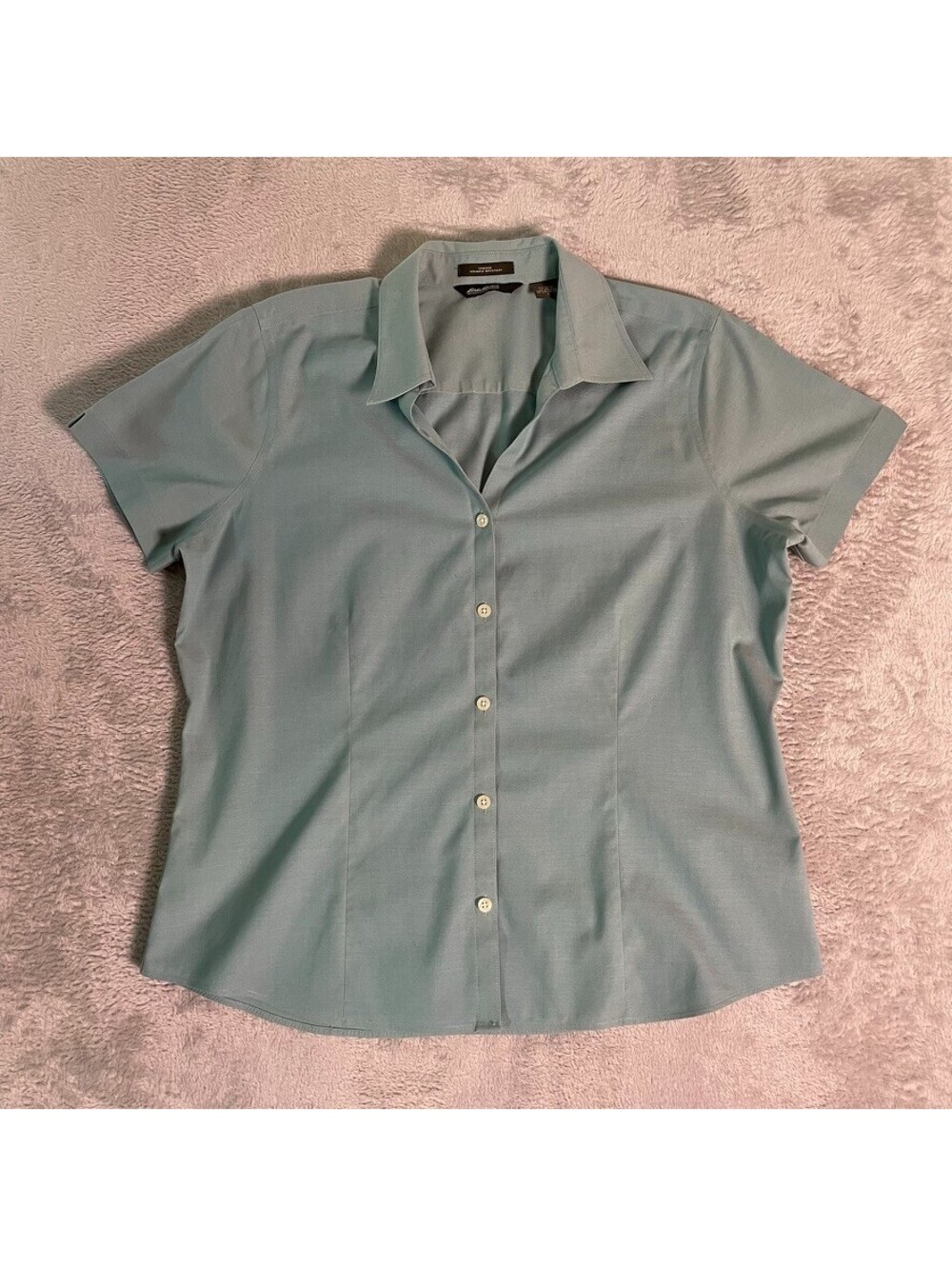 Eddie Bauer Sage Green Short-Sleeve Button Front Blouse - Picture 2 of 5